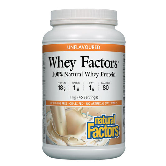 Natural Factors 100% Natural Whey Protein, Unflavoured, 1kg (45 servings)