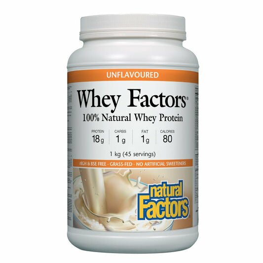 Natural Factors 100% Natural Whey Protein, Unflavoured, 1kg (45 servings)