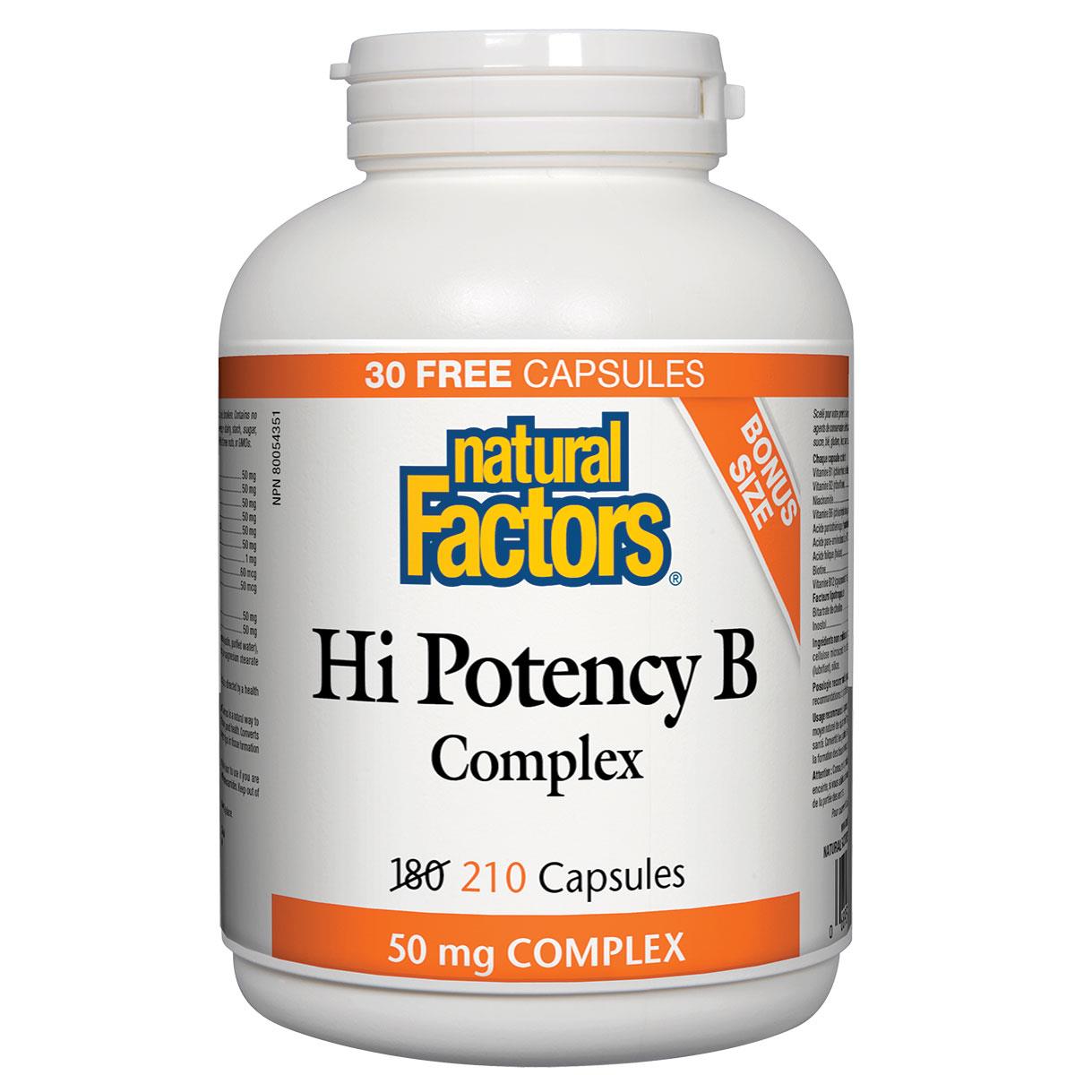 Natural Factors Hi Potency B Complex, 50mg, Bonus Size (210 Caps)