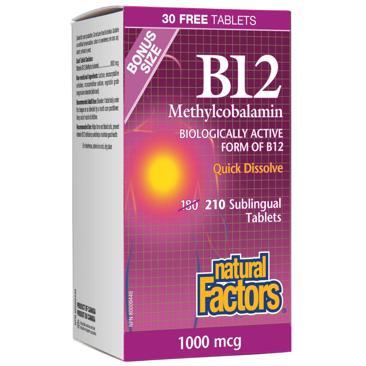 Natural Factors B12 Methylcobalamin, 1000mcg, Quick Dissolve 210 tablets
