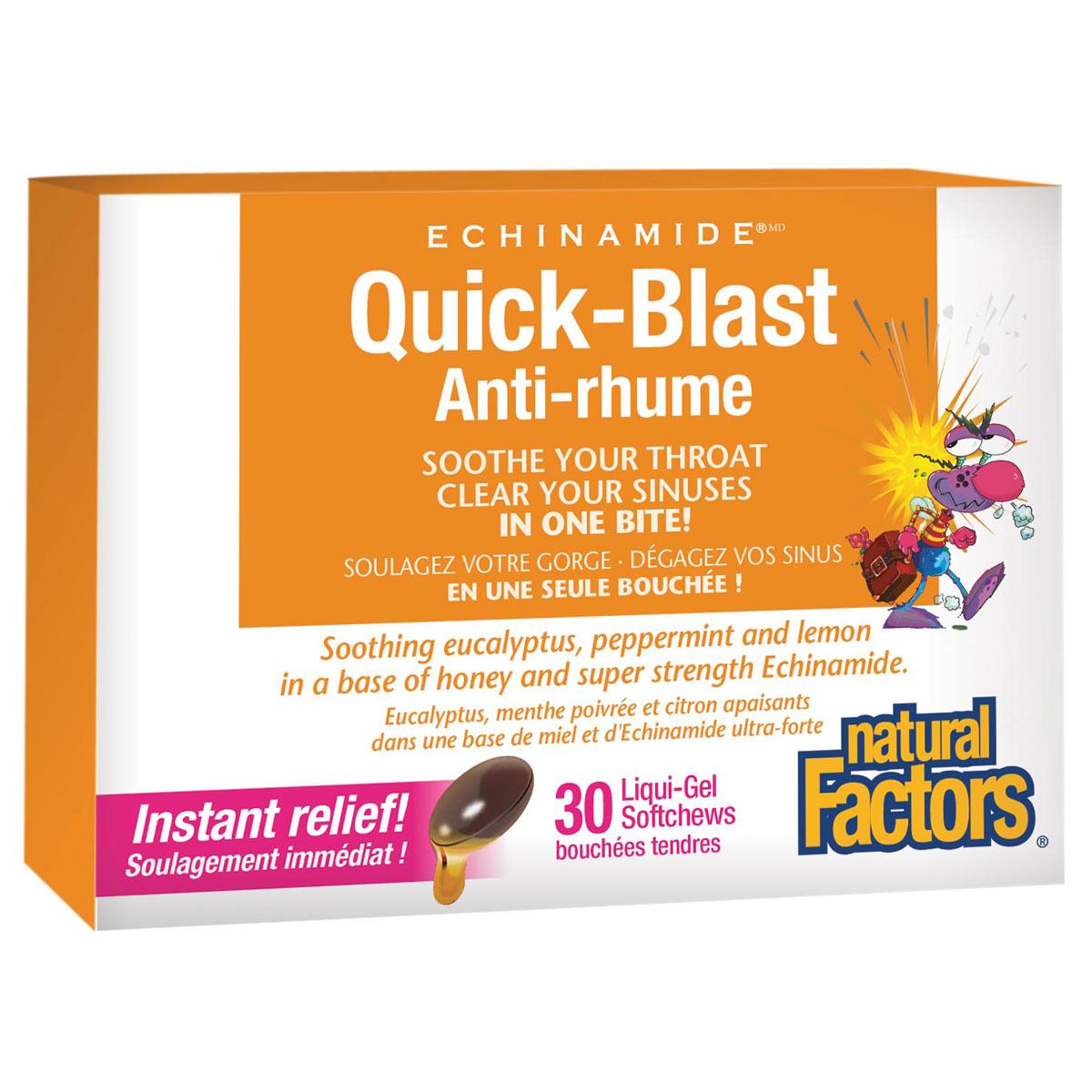 Natural Factors Quick Blast Anti-Rhume - 30 Liquid Gel Softchews - Homegrown Foods, Stony Plain
