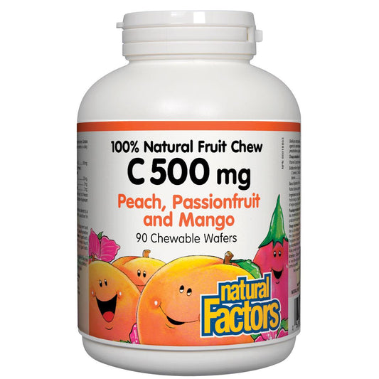 Natural Factors Vitamin C 100% Natural Fruit Chew (Peach, Passionfruit, Mango) 500mg, 90 Chewables